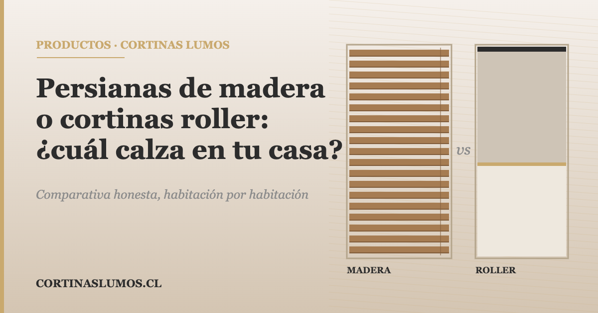 Comparativa visual entre una persiana de madera de lamas horizontales y una cortina roller lisa